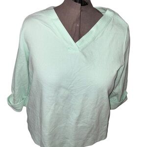 NWOT J Jill Mint Green Textured V-Neck Top 3/4 Sleeve Plus Size 3X Cotton